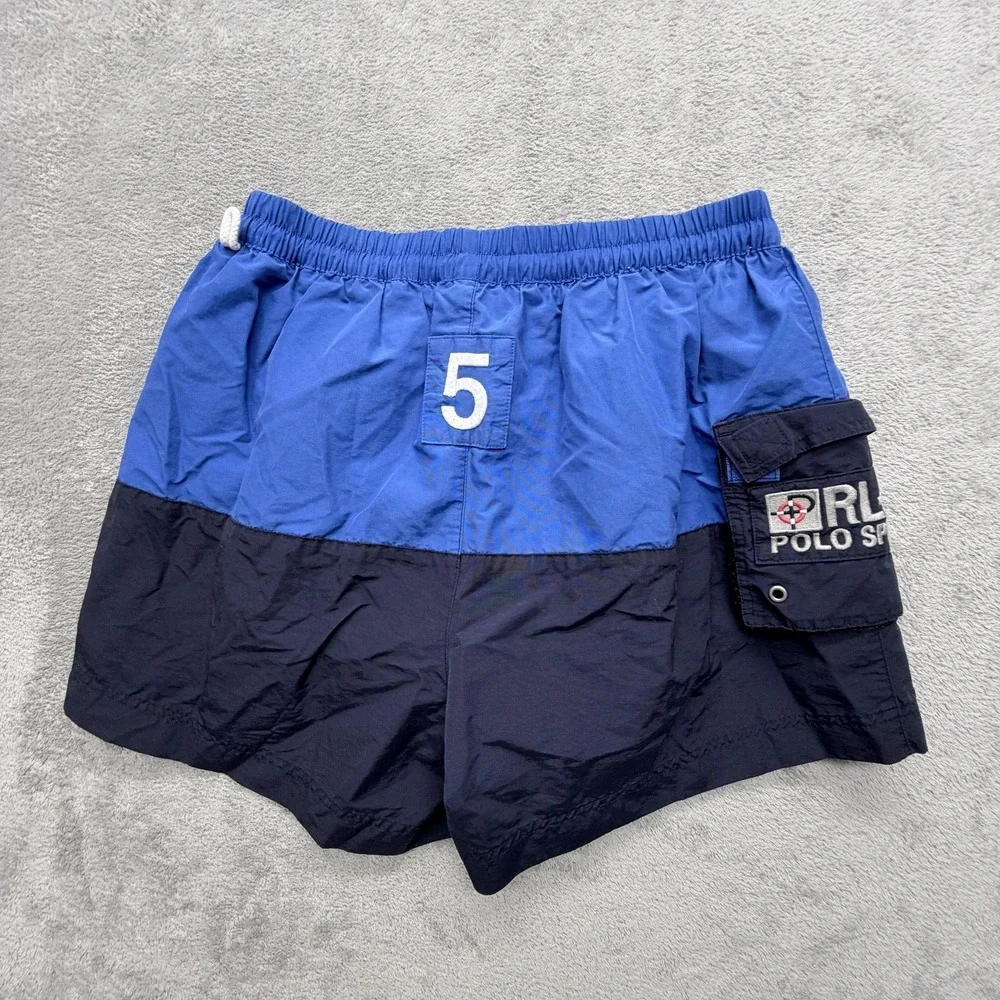 Vintage Polo Sport Swim Shorts Mens L Blue Colorblock Lined Built-In Brief Cargo